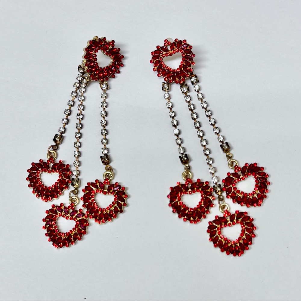 Elegant Red Heart Drop Earrings